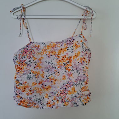 H&M Leinen-Top mit Blumenmuster, Grösse M