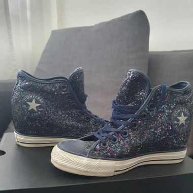 Blue glitter Converse with wedge heels 