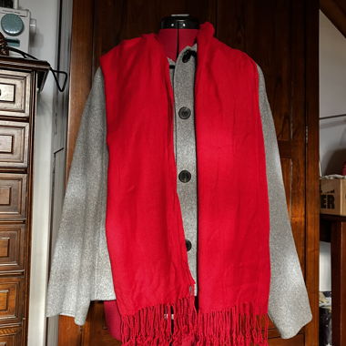 Red fringed scarf