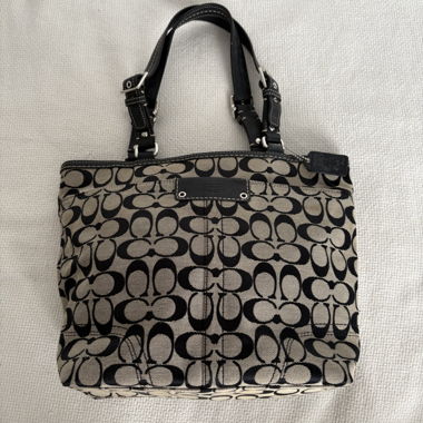 black & grey coach monogram shoulder bag