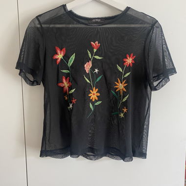 Black Embroidered Floral Top