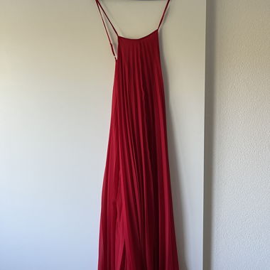 Red maxi dress with spaghetti straps