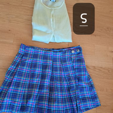 Plaid mini skirt with cardigan