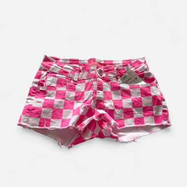 Pink White Karierte Denim-Shorts