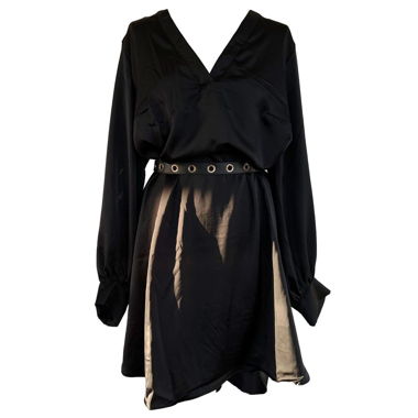 BLACK SATIN SHIRT DRESS