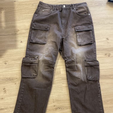 LFDY Wide Denim Cargo in Washed Brown