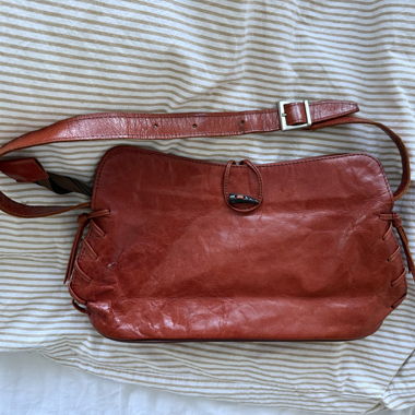 Orange leather shoulder bag