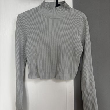 Pull côtelé court gris-mint