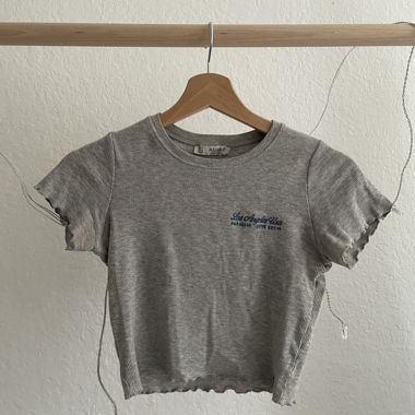 Grey Ribbed Crop Top with Ruffles
