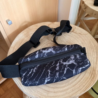 Black Marble-Effect Belt Bag