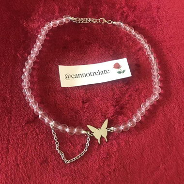 Silver Butterfly Transparent Pearl Choker Necklace