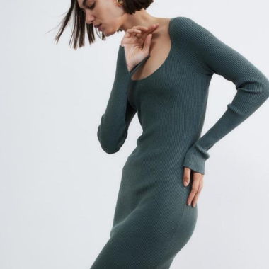 Ribbed knit bodycon dress in dusty green 