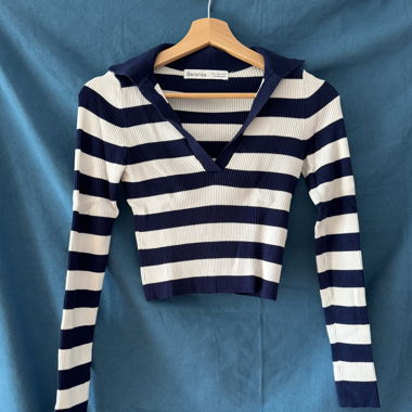 T-shirt manches longues rayé bleu et blanc