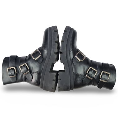Platform Biker Boots with Buckles Faux Leather