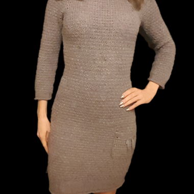 Graues mini Strickkleid mit Struktur – Vintage