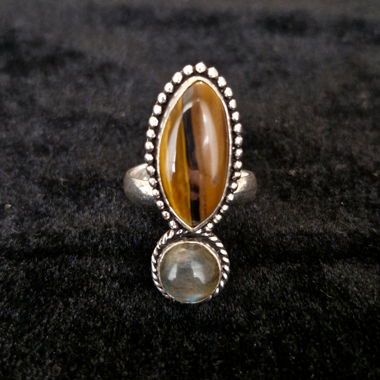 Anello con occhio di tigre e labradorite