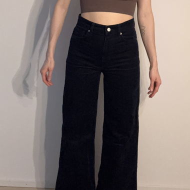Pantalone largo in velluto a coste blu scuro