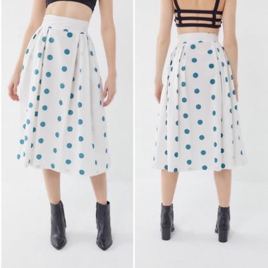 Gonna midi bianca con pois turchese