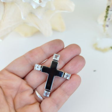 925 kreuz Silber Anhänger mit Onyx Stein mineral
