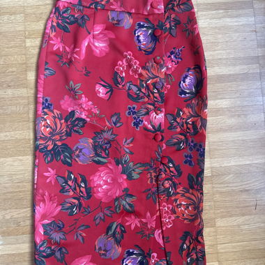 Red floral midi skirt