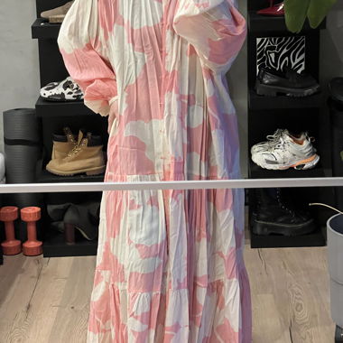 H&M long loose dress pink and white