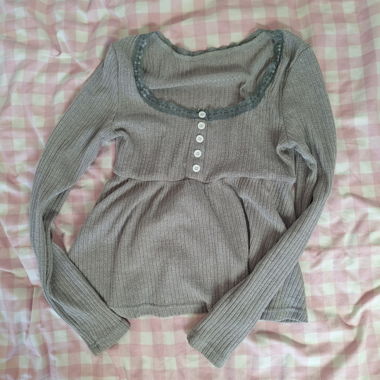 Grey lace trim babydoll top