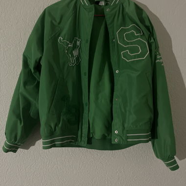 Jaquette verte avec écritures blanches 