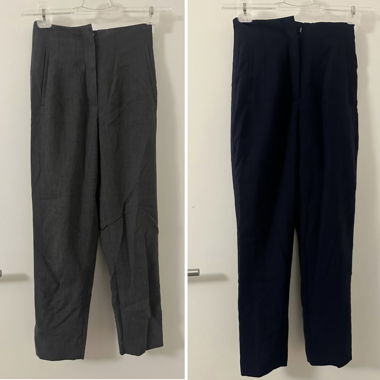 2 women's fabric trousers, grey and dark blue