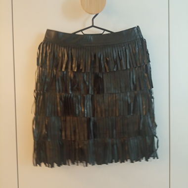 Black vintage leather skirt with fringes