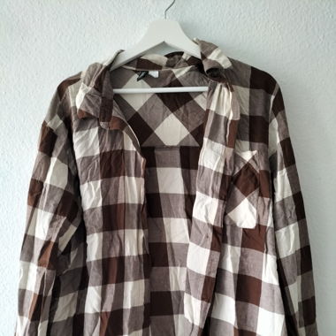 Chemise à carreaux brun et beige