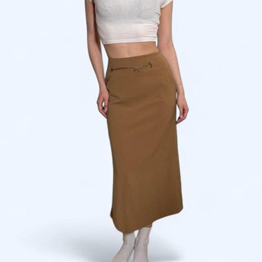 Gonna maxi asimmetrica vintage marrone cammello anni 90
