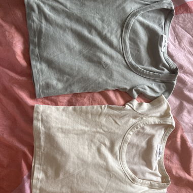 2 T-shirts enfants courts, gris & crème