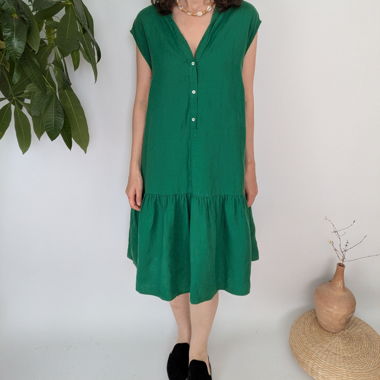 Grünes ärmelloses Tunika-Kleid, Leinen Grösse 42