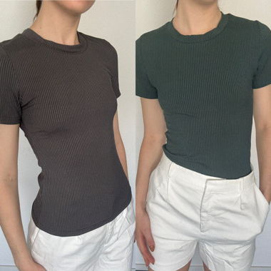 Set da 2 T-shirt a coste grigie e verdi 
