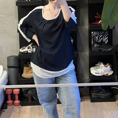 Esprit bicolour navy and white blouse
