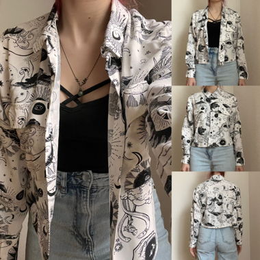 Kurze Weisse Bluse mit Sternen Mond Muster 