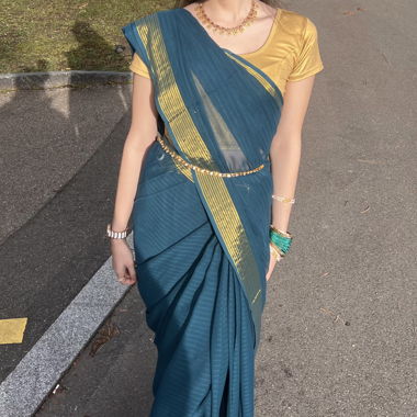 Gold-Türkis Saree