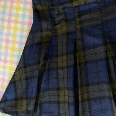 Blue-green tartan pleated mini skirt