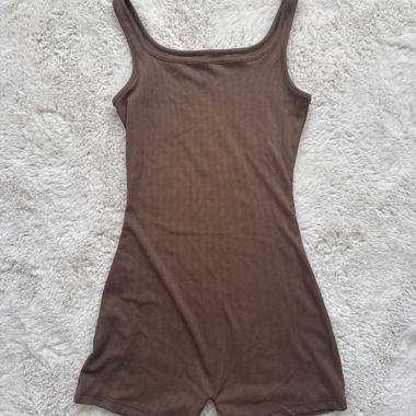 Brown Ribbed Playsuit