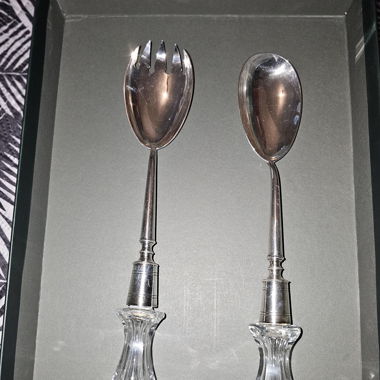 Couvert à salade, argent et cristal taillé