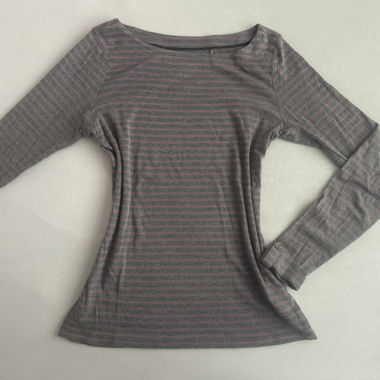 grey and pink striped longsleeve top