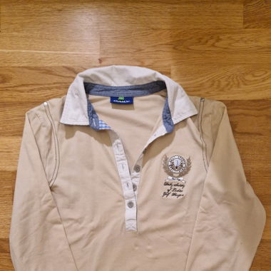 Vintage Y2K Langarm Shirt Polo Gr. S beige