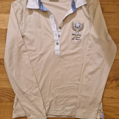 Vintage Y2K Langarm Shirt Polo Gr. S beige