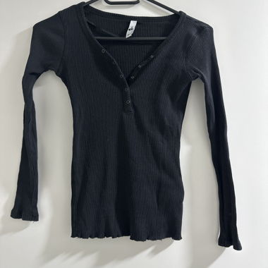 Black Ribbed Long-Sleeve Top XS