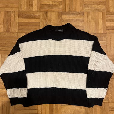 Black and creamy White Striped Sweater