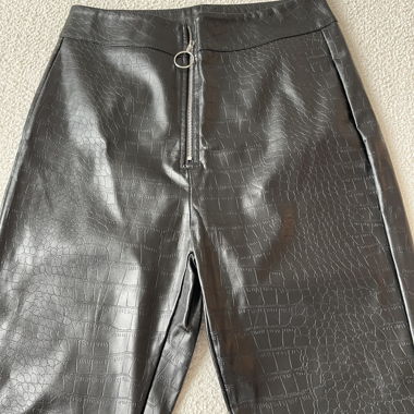 Black faux leather crocodile pants