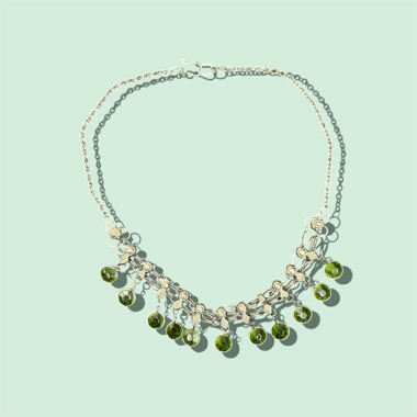 Silver Necklace with Green Stones 