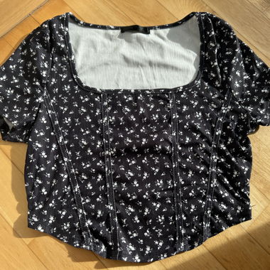 Black Crop Top with Floral Pattern