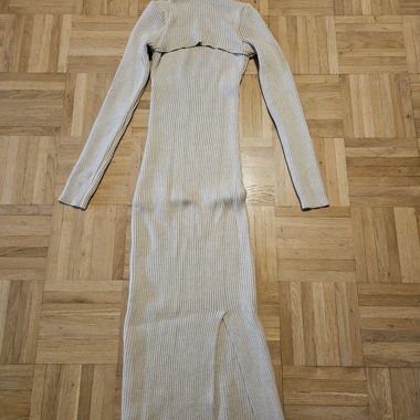 Beige Ribbed Knit Jumper Dress