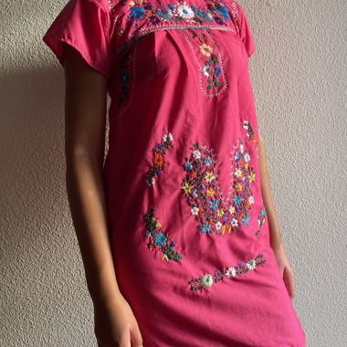 Mexican Pink Embroidered Dress
